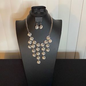 Silver tone Rhinestone Necklace and Earrings